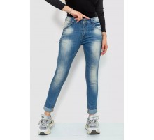 Джинсы женские с потертостями, цвет синий, 244RS06