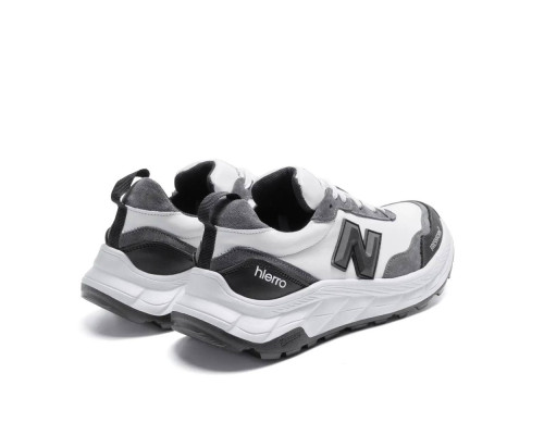 Демисезонные кожаные кроссовки New Balance цвет белый/серый/черный