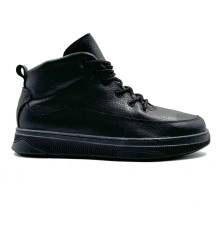 Кожаные зимние ботинки мех черный