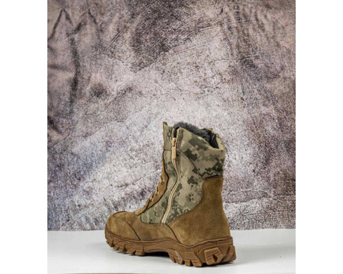 Тактические берцы зимний мех со ступинатором и замочком койот/пиксель