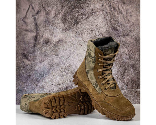 Тактические берцы зимний мех со ступинатором и замочком койот/пиксель