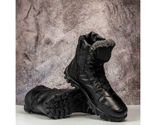 Тактичні берці зимові хутро з ступінатором та замочком чорні
