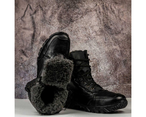 Тактичні берці зимові хутро з ступінатором та замочком чорні