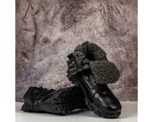 Тактичні берці зимові хутро з ступінатором та замочком чорні