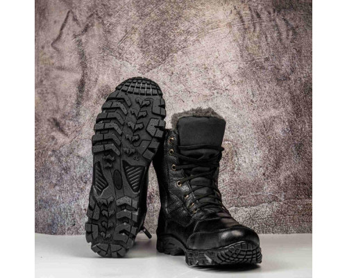 Тактичні берці зимові хутро з ступінатором та замочком чорні