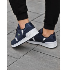 Демісезонні кросівки Lacoste натуральна шкіра + текстиль колір синій, білий