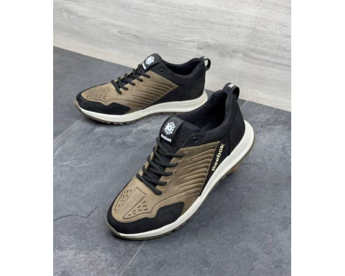 Демісезонні шкіряні кросівки Reebok колір оливковий/чорний