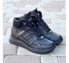 Зимові шкіряні черевики Adidas натуральне хутро чорні