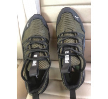 Кроссовки лето натуральная кожа - вставка сетка Puma цвет олива.