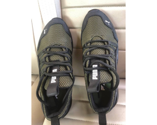 Кроссовки лето натуральная кожа - вставка сетка Puma цвет олива.