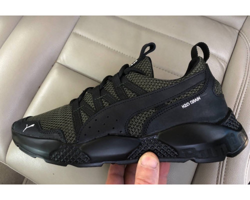 Кроссовки лето натуральная кожа - вставка сетка Puma цвет олива.