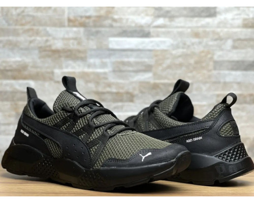 Кроссовки лето натуральная кожа - вставка сетка Puma цвет олива.