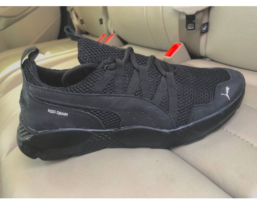 Кроссовки летние кожа-вставки сетка Puma черные