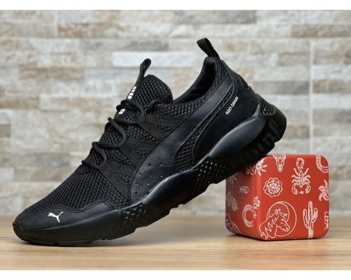 Кроссовки летние кожа-вставки сетка Puma черные