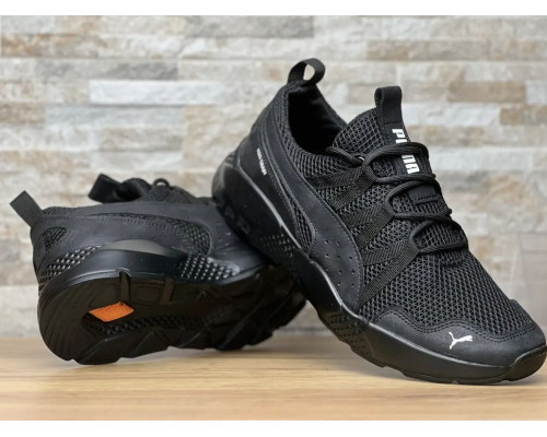 Кроссовки летние кожа-вставки сетка Puma черные
