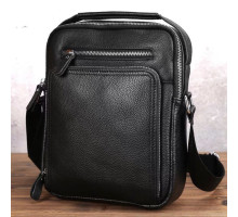 Шкіряна чоловіча сумка-барсетка через плече 22х26х7 / месенджер для телефону та документів, чорний