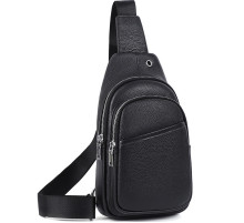 Сумка-слинг мужская через плече 17х32х8, бананка из натуральной кожи TIDING BAG A25F-515-1A черная