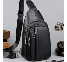 Мужской кожаный слинг на одно плечо 18х32х7, сумка кросс боди TIDING BAG A25F-3204-1A черная