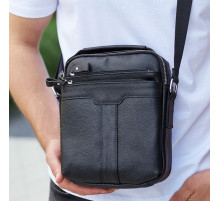 Шкіряна чоловіча сумка-барсетка 21х25х6, месенджер з ручкою Tiding Bag 73957 чорна