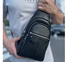 Чоловіча сумка-слінг шкіряна 18х32х7, крос боді для прогулянок Tiding Bag A25F-5060A чорна