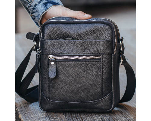 Чоловіча шкіряна сумка планшет 18х21х7, барсетка через плече Tiding Bag LA3314-1BL чорна