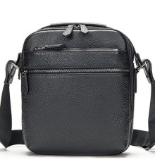 Чоловіча шкіряна сумка через плече 23х26х8, барсетка для телефону та документів Tiding Bag 711511 чорна