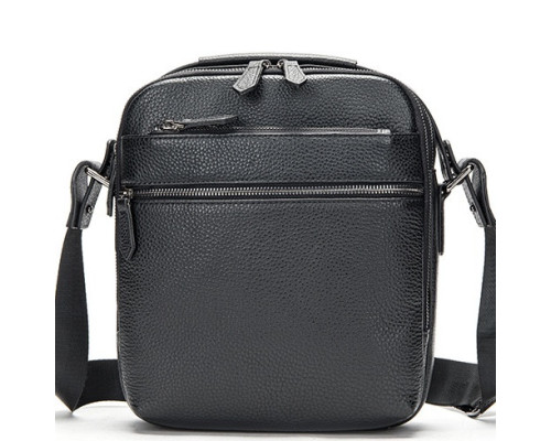 Чоловіча шкіряна сумка через плече 23х26х8, барсетка для телефону та документів Tiding Bag 711511 чорна