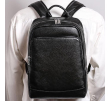 Чоловічий рюкзак шкіряний міський для ноутбука 28х40х14, сумка на спину для студента Tiding Bag , чорна