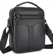 Чоловіча шкіряна сумка-месенджер 21х25х6, барсетка через плече Tiding Bag A25-3278A Чорна