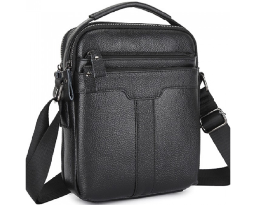 Мужская кожаная сумка-мессенджер 21х25х6, барсетка через плечо Tiding Bag A25-3278A Черная