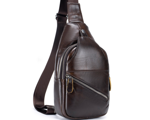 Мужской кожаный рюкзак на одно плечо 18х32х7, сумка-слинг для города TIDING BAG MK03983 коричневая