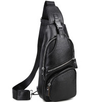 Мужская кожаная сумка-слинг 17х32х7, бананка для роботы и офиса TIDING BAG - MK-96303 черная