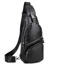 Чоловіча шкіряна сумка-слінг 17х32х7, бананка для роботи та офісу TIDING BAG - MK-96303 чорна