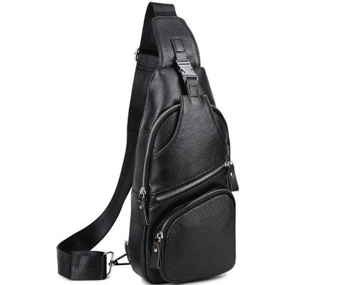 Чоловіча шкіряна сумка-слінг 17х32х7, бананка для роботи та офісу TIDING BAG - MK-96303 чорна