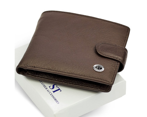 Шкіряне чоловіче портмоне на кнопці ST Leather ST104 Коричневе