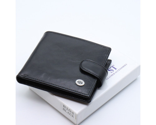 Шкіряне чоловіче портмоне на кнопці ST Leather ST104 Чорний