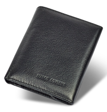 Чорний чоловічий гаманець вертикального типу з натуральної шкіри на магніті Marco Coverna MC-1286