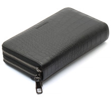 Чорний гаманець-клатч на дві блискавки із фактурної натуральної шкіри Marco Coverna MCJP-5902B