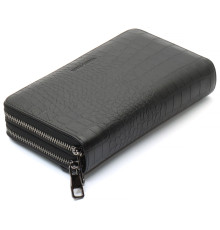 Чорний гаманець-клатч на дві блискавки із фактурної натуральної шкіри Marco Coverna MCJP-5902B