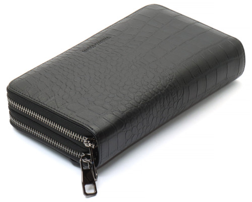 Чорний гаманець-клатч на дві блискавки із фактурної натуральної шкіри Marco Coverna MCJP-5902B