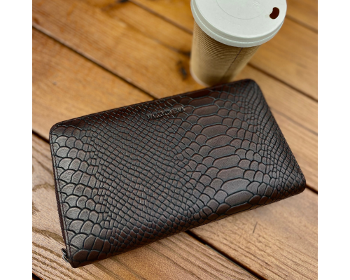 Коричневий гаманець-клатч на дві блискавки з блоком під картки із натуральної шкіри Marco Coverna MC086-5901С