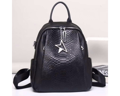 Жіночий рюкзак шкіряний міський з ременцем 23х30х11, сумка на спину для навчання, чорна