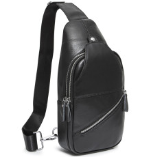 Чоловіча містка бананка 18х32х7, сумка шкіряна рюкзак для прогулянок Tiding Bag 7579 чорна