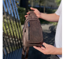 Чоловічий слінг зі шкіри 17х30х6, крейзі хорс для телефону 6349 коричневий