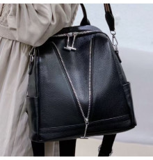 Рюкзак жіночий шкіряний з ременем 22х28х11, наплічна сумочка для дівчини студентки, чорна