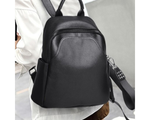 Жіночий шкіряний рюкзак міського типу 30х23х10, сумка на спину під мат, чорна