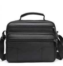 Чоловіча шкіряна сумка-барсетка 23х19х7, месенджер із ручкою та ременем через плече BX-10041 чорний