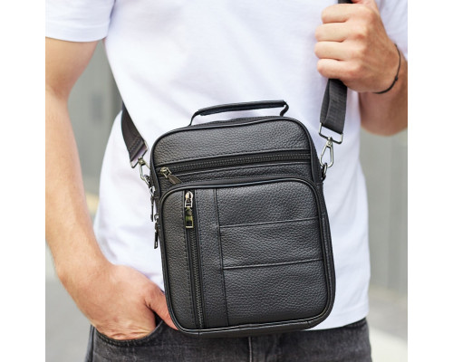 Чоловіча шкіряна сумка-барсетка 20х25х 5.5, месенджер через плече Bexhill BX-02103 чорний
