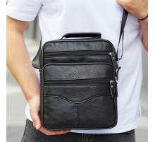 Чоловіча барсетка через плече 26х20.5х8 / месенджер наплічний з натуральної шкіри, чорний