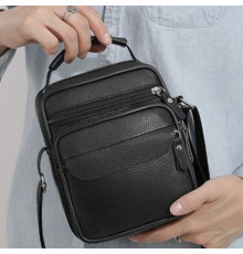 Мужская кожаная сумка планшет 17х21х9, барсетка через плечо с ручкой черная 86802